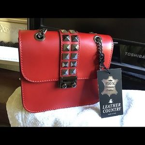 Red leather studded crossbody